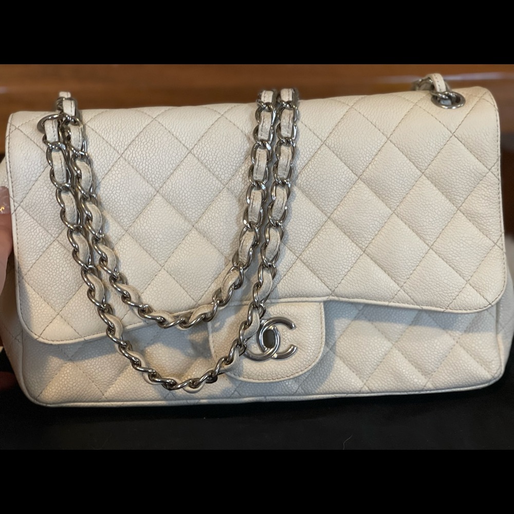 Chanel double flap jumbo caviar leather bag